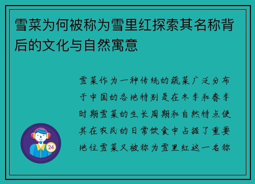 雪菜为何被称为雪里红探索其名称背后的文化与自然寓意